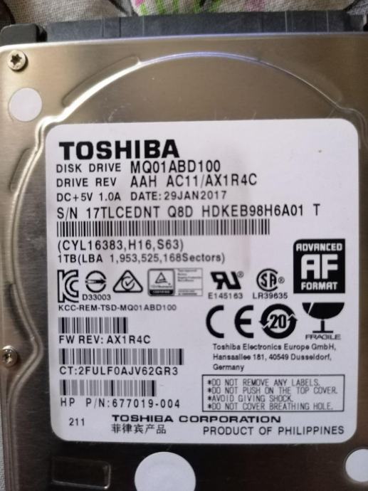 Prodam HDD Toshiba 1000 GB za prenosnik