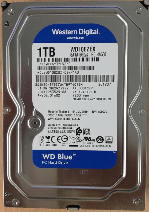 Western Digital Blue 1 TB, 7200 rpm, 64 MB, SATA III (WD10EZEX) 3.5''