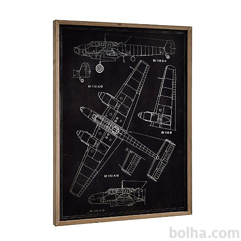 Stenska slika-Letalo-tehnična risba-80x60x2,8 cm