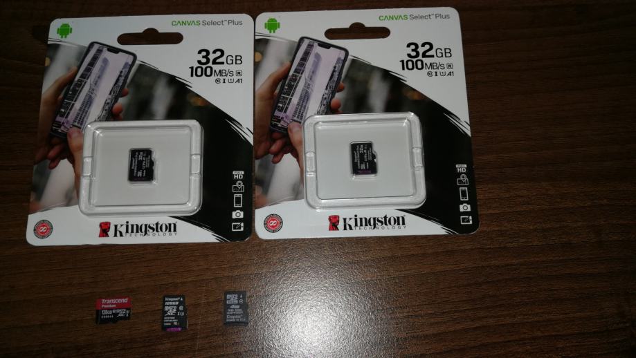MicroSD krtice Kingston in Transcend, 4GB, 2x32GB, 2x128GB