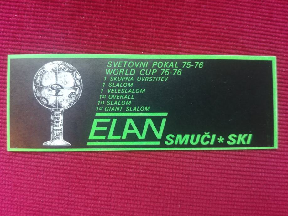 vintage nalepka Elan, zmagovalec sezone alpskega smučanja 1975/76