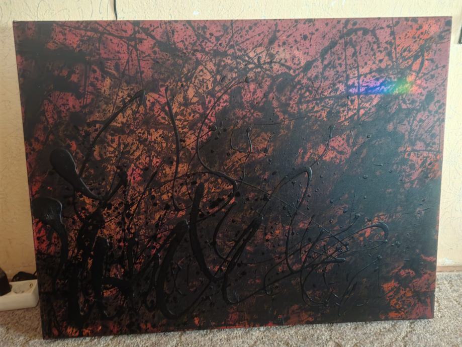 abstraktna slika, črno-rdeča, 80x60