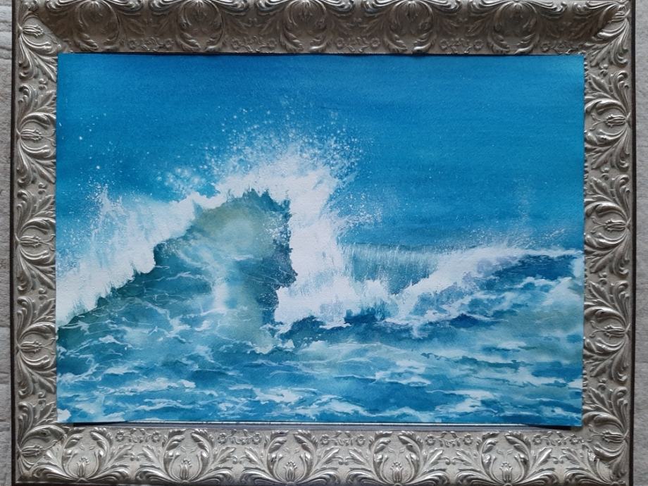 Akvarel slika - motiv poletje, morje/ velikost 50x36 cm