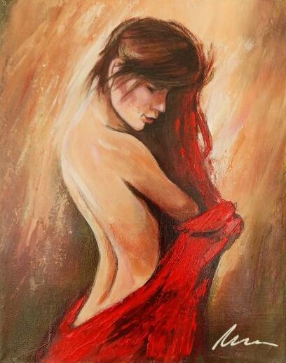 Slika Gola ženska v rdečem