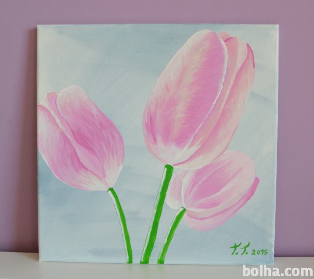 Slika na platnu, akril, roza tulipani