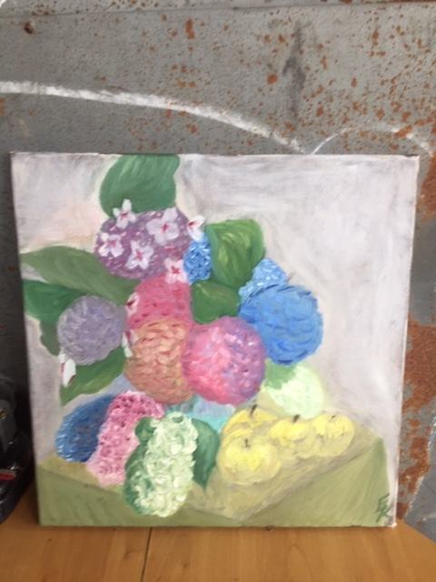 Slika Sadje in rože, akril