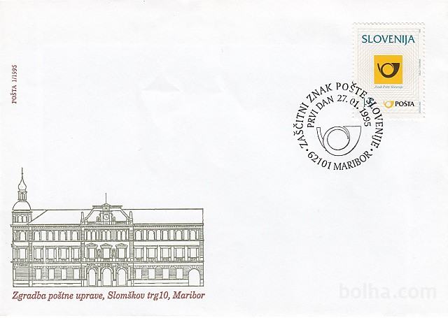 Kuverta z znamko zaščitni znak pošte Slovenije