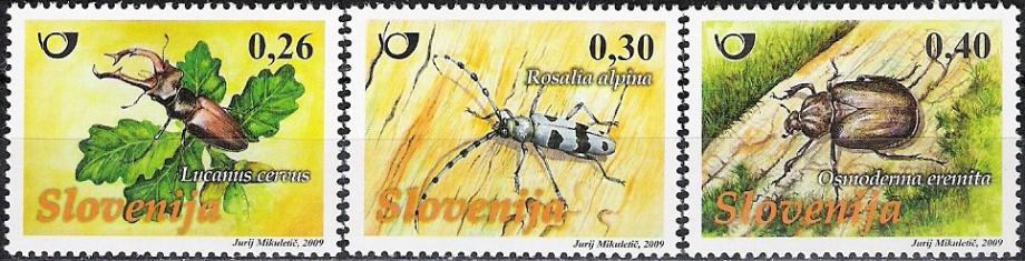 Slovenija 735 - 737 živali hrošči rogač kozliček puščavnik ** (max)