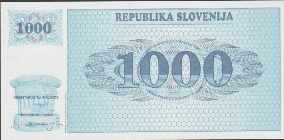 BANKOVEC 1000 BON-TOLAR-VZOREC (SLOVENIJA) 1990.UNC