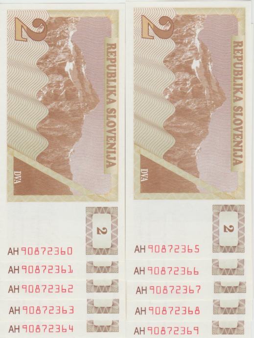 BANKOVEC 2 BON-TOLAR AH "SET 10 ZAPOREDNIH ŠT." (SLOVENIJA)1990.UNC