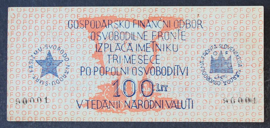 Partizanska obveznica 100 lit ND(1942) - ser. št. 90001 - UNC
