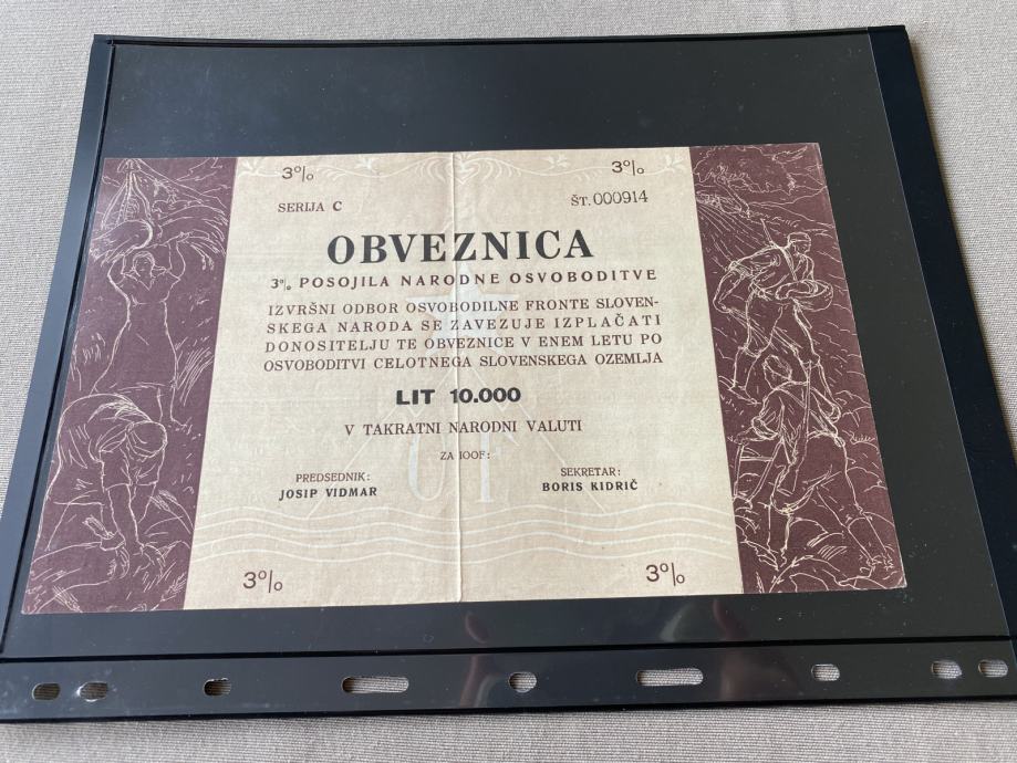 Prodam Partizanski bankovec za 10. tisoč lir (Božidar Jakac) za 1300 €