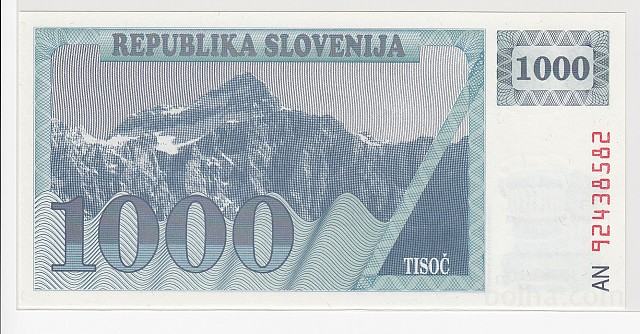 Slovenija 1000 SIT tolarjev 1992 bon UNC