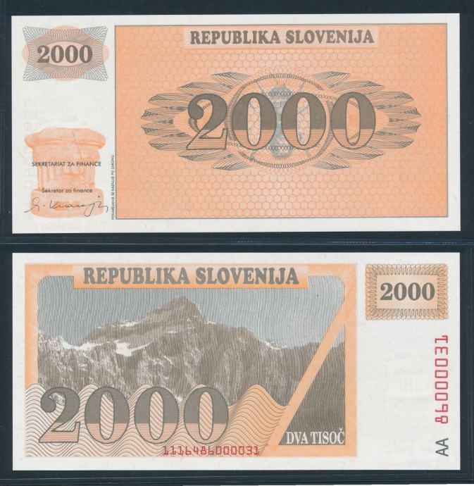Slovenija 2000 bon in 0,5 bon 1992 UNC