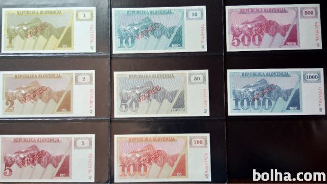 Slovenija bankovci Boni 1991 1992 Pretisk VZOREC UNC