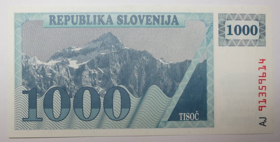 SLOVENIJA Bon 1000 Tolarjev 1991 UNC Serija AJ