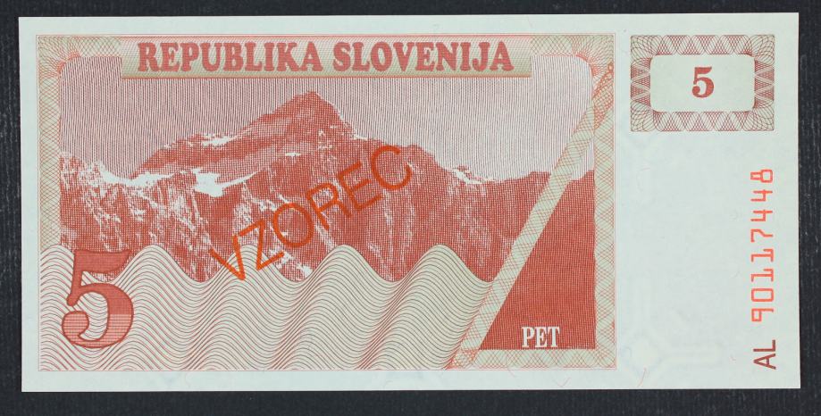 Slovenija BON 5 enot 1990 - AL - VZOREC - UNC