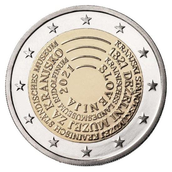 Kovanec 2 Evra, Eura, EUR, €, 1821 Deželni muzej za Kranjsko Slovenija