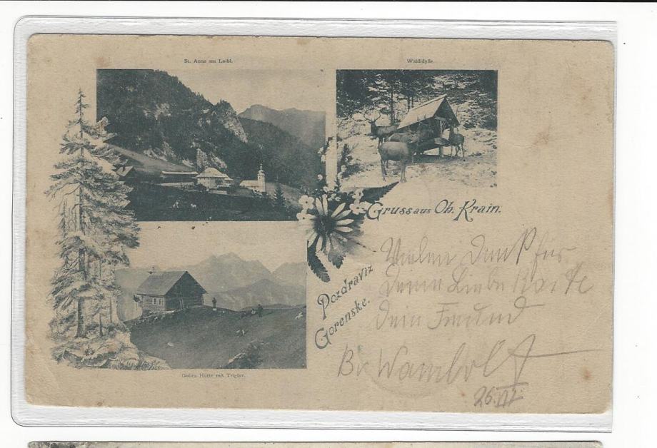 Pozdrav iz Gorenjske 1899, Oberkrain, Gorenjska, Golica, potovala