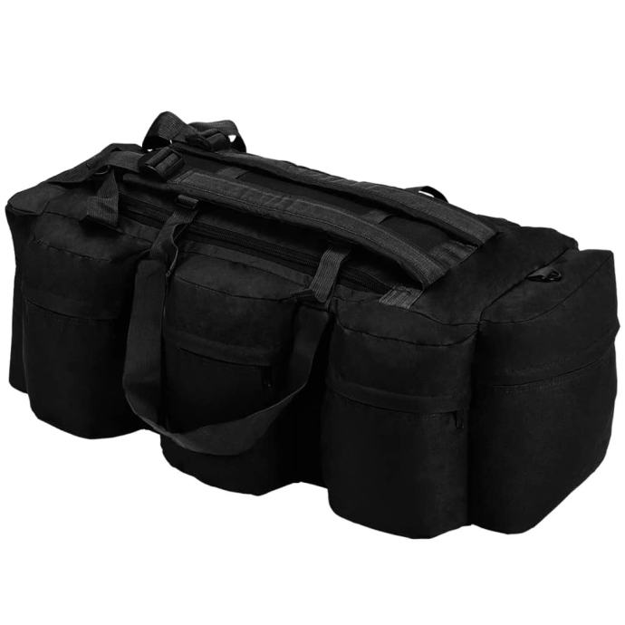 3-v-1 Potovalna torba vojaškega stila 120 L črne barve