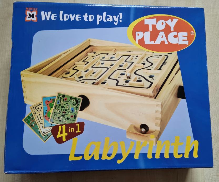 Labirint s 4 različnimi igrami leseni družabna spretnost novo