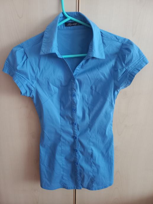 Modra ženska srajca s kratkimi rokavi, XS
