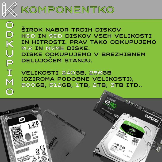 ODKUPIMO - TRDE DISKE, SSD, M.2, NVM.E - NVME Diske za shranjevanje