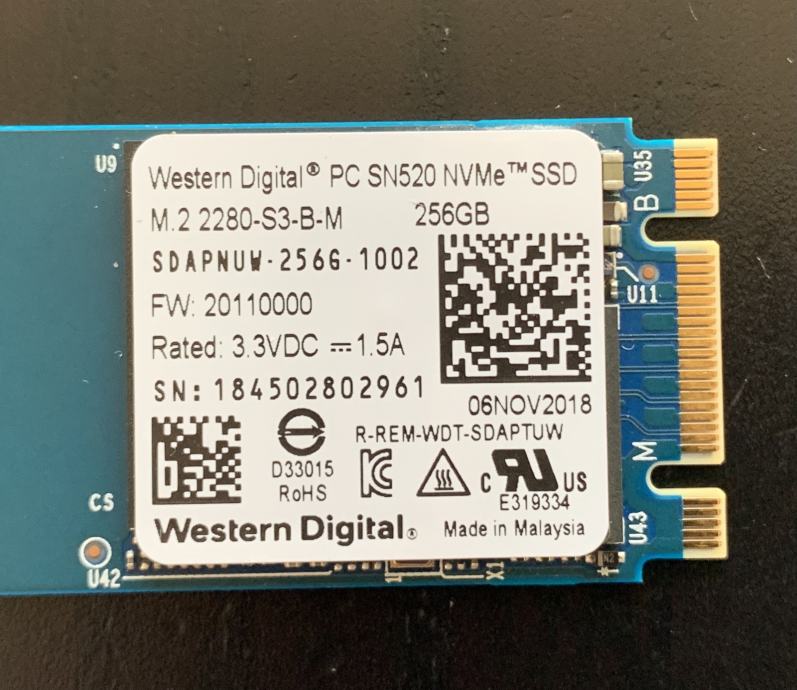 Western Digital PC SN520 NVMe SSD 256GB M.2 2280 S3 B M
