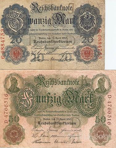 BANK.MARK 20-P40c,50-P50b 7 št (REICH NEMČIJA)1910.VF