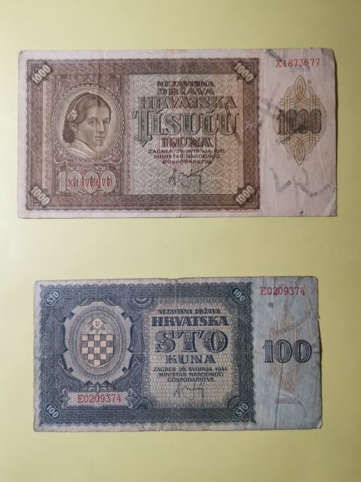BANKOVCI 1000 KUN,  100 KUN 1941 (HRVATSKA), XF