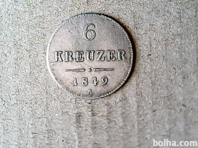 KOVANEC 6 kreuzer srebrnik 1849