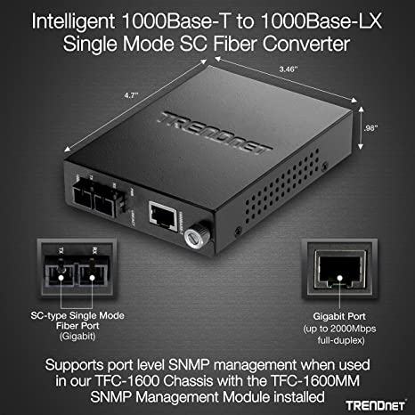 Trendnet TFC-1000S20 Intelligent 1000Base-T to 1000Base-LX Single-Mode