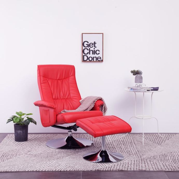 Masažni fotelj s stolčkom za noge rdeč iz umetnega usnja