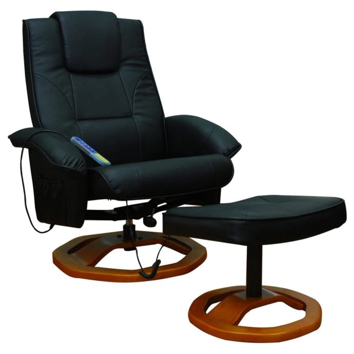 Masažni stol s stolčkom za noge črno umetno usnje