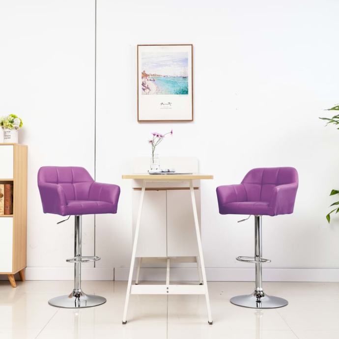 vidaXL Barski stol z naslonjali za roke vijolično umetno usnje