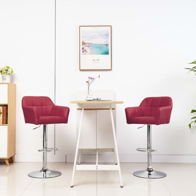 vidaXL Barski stol z naslonjali za roke vinsko rdeče umetno usnje