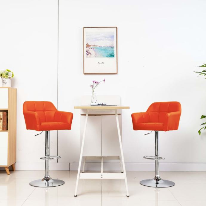 vidaXL Barski stoli 2 kosa z naslonjali za roke oranžno umetno usnje