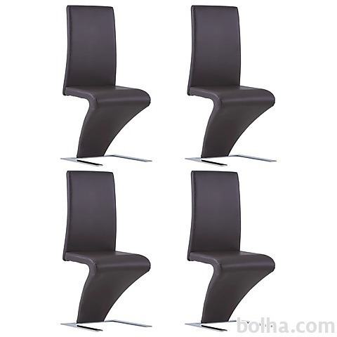 vidaXL Jedilni stoli cikcak oblike 4 kosi rjavo umetno usnje