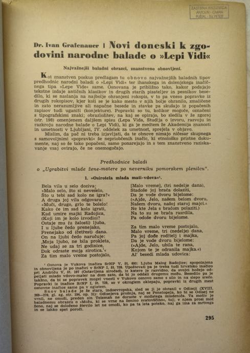 Novi doneski k zgodovini balade.../ Ivan Grafenauer, 1942, podpis