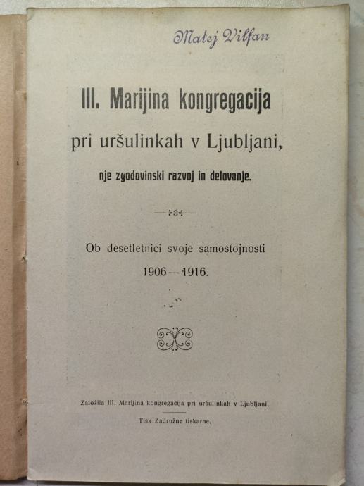 III. Marijina kongregacija pri uršulinkah v Ljubljani, 1906-1916