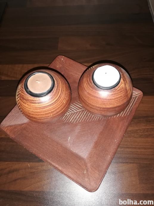 Lesen krožnik , 2 svečnika za čajne svečke