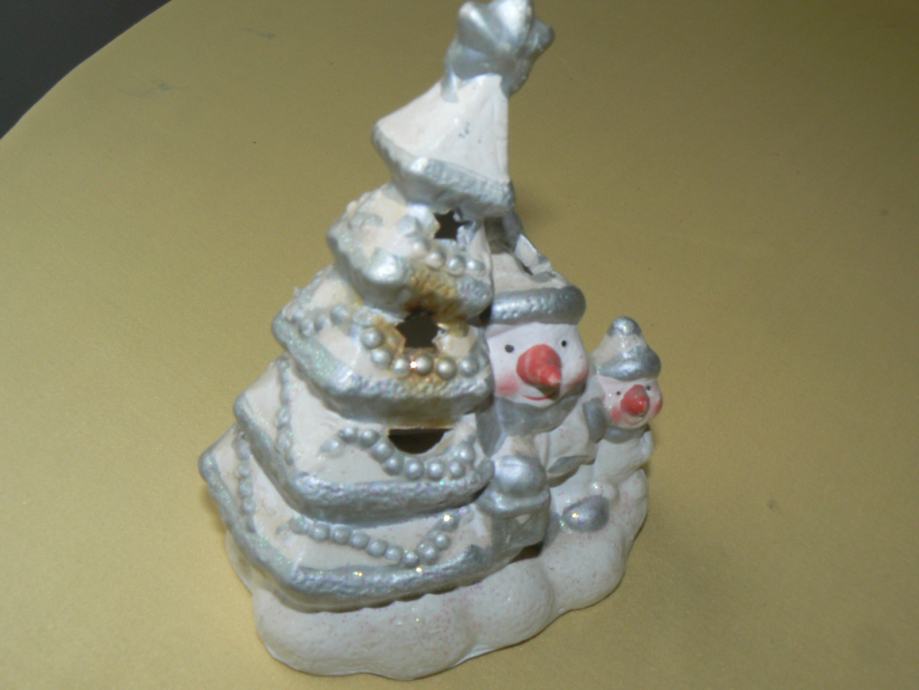 Svečnik v obliki novoletne smreke in snežaka, viš.13 cm