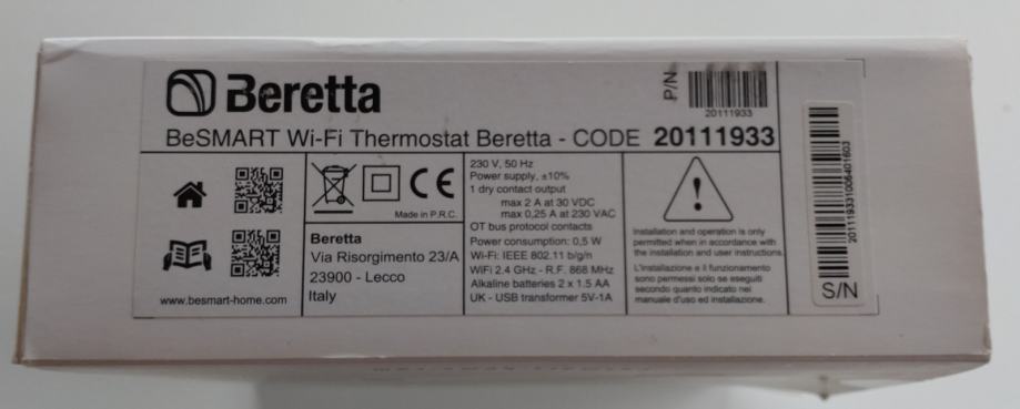 Beretta BeSMART Wi-Fi Thermostat CODE 20111933