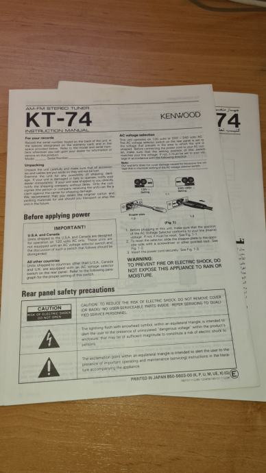 KENWOOD KT-74 AM-FM stereo tuner - Navodilo za uporabo