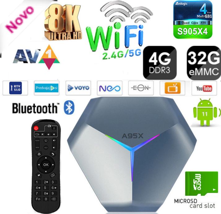Android TV box Android 10 Kodi predvajalnik 4K AV1 905X4 LED 4/32G