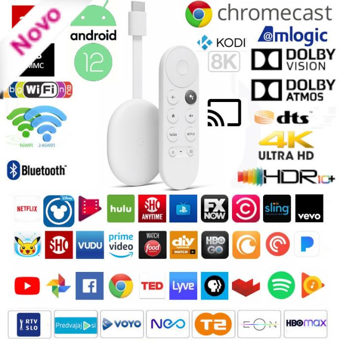 Google Chromcast Android 12 Kodi 4K T2 EON NEO VOYO HBO Disney+