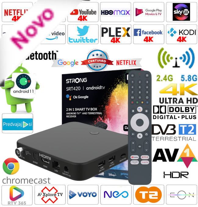 Hibridni Android box DVB-T2 4K Android 11 EON T2 NEO A1 VOYO KODI