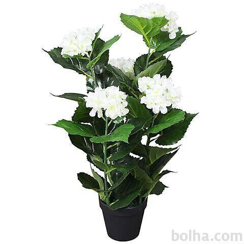 vidaXL Umetna rastlina hortenzija v loncu 60 cm bela