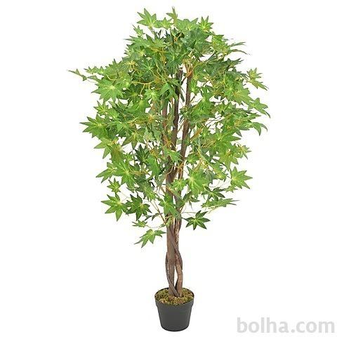 vidaXL Umetna rastlina javorjevo drevo z loncem zelena 120 cm