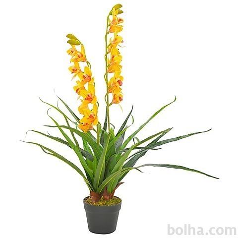 vidaXL Umetna rastlina orhideja z loncem rumena 90 cm